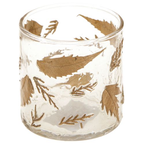 Product Lantern glass with golden leaves Ø7,5cm H8,5cm 2pcs