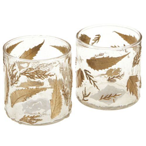 Product Lantern glass with golden leaves Ø7,5cm H8,5cm 2pcs