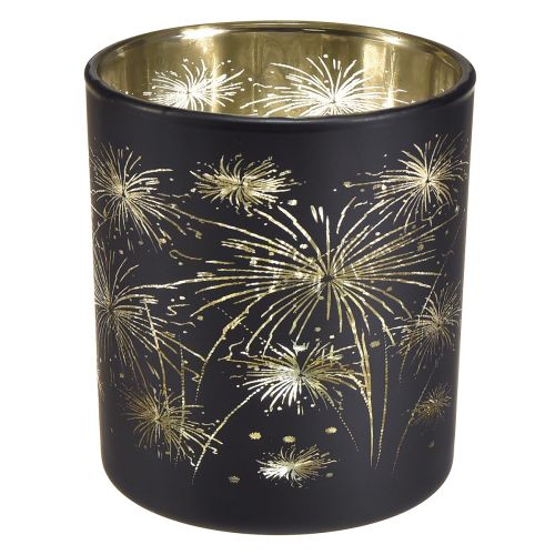 Product Elegant glass lantern with fireworks design – black and gold, 9 cm – ideal decoration for festive occasions – 6 pieces