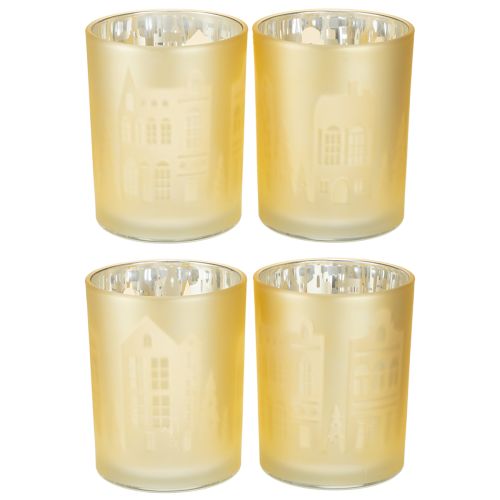 Floristik24 Lantern glass silver gold city silhouette H12.5cm 4 pcs