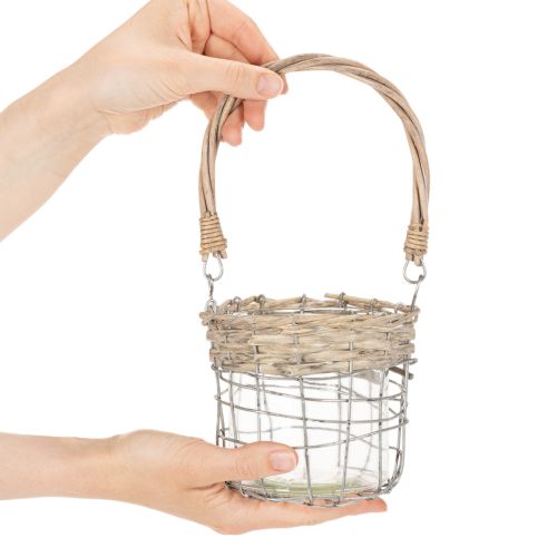 Lantern hanging decoration metal glass willow Ø13cm H12cm 2pcs | Floristik24.co.uk