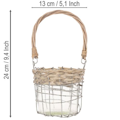 Lantern hanging decoration metal glass willow Ø13cm H12cm 2pcs | Floristik24.co.uk