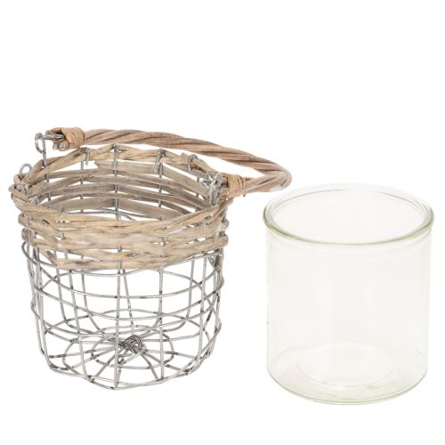 Lantern hanging decoration metal glass willow Ø13cm H12cm 2pcs | Floristik24.co.uk