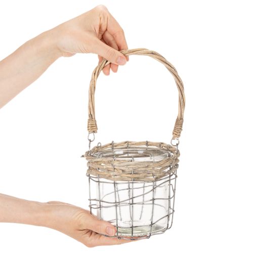 Lantern for hanging glass metal willow Ø14.5cm 2pcs | Floristik24.co.uk