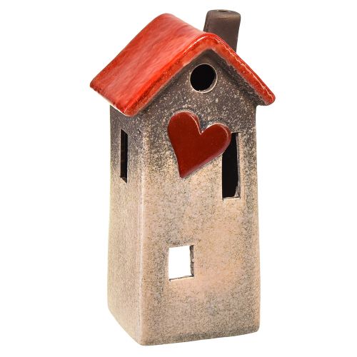 Floristik24 Ceramic house lantern with red roof and heart window – 17.5 cm 2 pcs