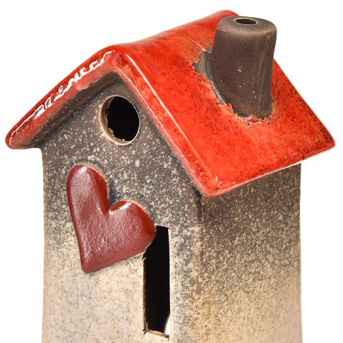 Floristik24 Ceramic house lantern with red roof and heart window – 17.5 cm 2 pcs
