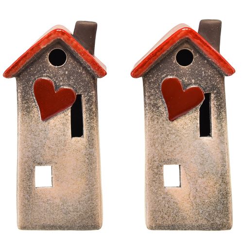 Product Ceramic house lantern with red roof and heart window – 17.5 cm 2 pcs