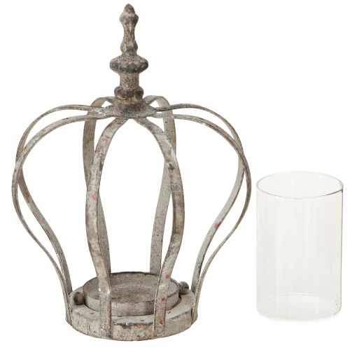 Product Vintage Lantern Crown Metal with Glass Grey Ø14cm H18.5cm