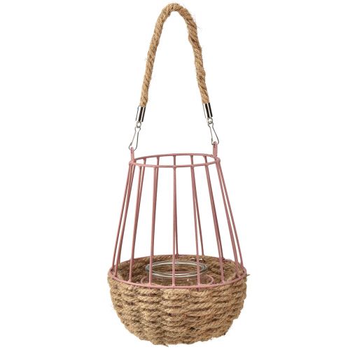 Product Lantern with handle and candle glass pink natural Ø18cm H22cm