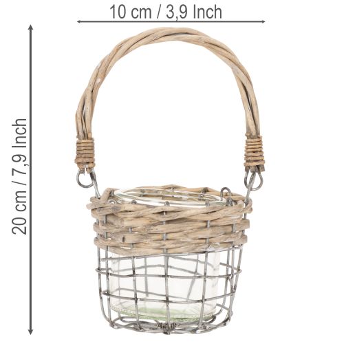 Lantern tealight holder glass metal willow Ø10.5cm 3pcs | Floristik24.co.uk