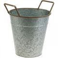 Floristik24 Metal pot for planting, planter with handles, cachepot silver, brown Ø21cm H30.5cm