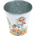 Floristik24 Metal pot with motif, planter with birdhouses, tin bucket H13cm Ø11.5cm