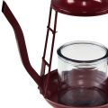 Floristik24 Tealight holder glass lantern teapot red Ø13cm H22cm