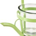 Floristik24 Lantern glass decorative watering can metal green Ø14cm H13cm