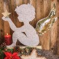 Floristik24 Christmas angel stand on birch trunk felt cream, gold H46cm