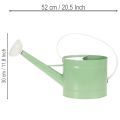 Metal decorative watering can, retro pastel green with white accents, for garden, balcony, and indoor use, 52.5x15x30cm | Floristik24.co.uk