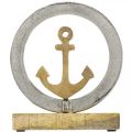 Floristik24 Maritime decoration, wooden anchor in the ring, sculpture, nautical summer decoration silver, natural colors H19.5cm