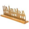 Metal House Silhouette Decoration on Wooden Base 29cm Matte Gold | Floristik24.co.uk