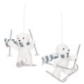 Floristik24 Polar Bear Skiing Hanging Ornaments with Scarf, 10cm, Set of 2, White and Blue-Grey, Indoor Decoration