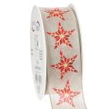 Floristik24 Decorative Ribbon with Red Stars, 40mm Wide, 15m Roll