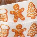 Festive Ribbon with Gingerbread Motifs 25mm x 18m Polyester White and Orange | Floristik24.co.uk