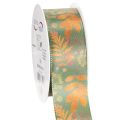 Floristik24 Decorative Ribbon with Leaf Pattern, Autumn Colors, 40mm x 15m, Artificial Silk