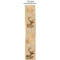 Decorative Ribbon Christmas Deer Pattern 15mm x 15m Polyester Brown and Gold | Floristik24.co.uk