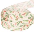 Holly and Berry Decorative Ribbon with Wired Edges 25mm x 18m Beige | Floristik24.co.uk