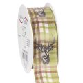 Floristik24 Decorative Fabric Ribbon Deer Head Check Pattern 40mm x 15m
