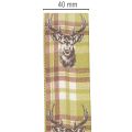Decorative Fabric Ribbon Deer Head Check Pattern 40mm x 15m | Floristik24.co.uk