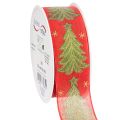 Floristik24 Christmas Ribbon with Tree and Stars Design, 40mm x 15m, Red and Gold