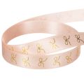 Pink Ribbon with Gold Bow Print 15mm x 18m for Indoor Decoration and Gift Wrapping | Floristik24.co.uk