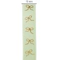 Decorative Mint Green Ribbon with Gold Bow Motif, 15mm x 18m | Floristik24.co.uk
