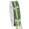 Floristik24 Green Fabric Ribbon with Bow and Gold Dots, 25mm x 18m, for Gift Wrapping and Decorations