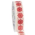 Floristik24 Dekorative Ribbon with Snowflake Design 25mm x 20m – Red and White