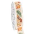 Floristik24 Decorative Ribbon with Mushroom and Autumn Leaves Design, 25mm x 18m Beige Polyester