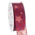 Floristik24 Organza Ribbon with Glitter Stars Purple 40mm x 15m for Christmas Decorations