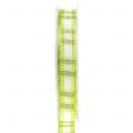 Floristik24 Deco tape check with wire edge green 15mm L20m