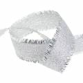 Floristik24 Deco ribbon silver with fringes 25mm 15m