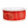 Floristik24 Check ribbon with wire edge red, gold 40mm L20m