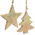 Floristik24 Christmas decoration star / heart / tree, wooden pendant, Advent decoration H10/12.5cm 3pcs