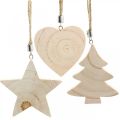 Floristik24 Decorative pendant star / heart / Christmas tree, wood decoration, Advent H9.5 / 8 / 10cm 6pcs