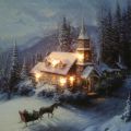 Floristik24 LED mural winter landscape with church 38×28cm For battery