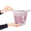 Tin bucket, purple and white washed, Ø19cm H17cm, 1 pc. | Floristik24.co.uk