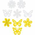 Floristik24 Flowers and butterflies to sprinkle yellow, white wood sprinkle decoration spring decoration 72pcs