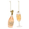 Floristik24 Glass Champagne Bottle and Glass Bauble Set - 14cm Ornament for Christmas Tree