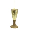 Floristik24 Hanger champagne glass light gold glitter 15cm New Years Eve and Christmas