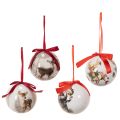 Floristik24 Set of 4 Plastic Christmas Baubles with Deer Motif and Hanging Ribbons, 7 cm