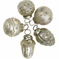 Floristik24 Mini tree decorations autumn fruits and balls mother-of-pearl, antique silver real glass 3.4–4.4cm 10pcs