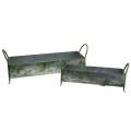 Floristik24 Decorative zinc trough for planting with handles gray, green 60 / 43cm, set of 2